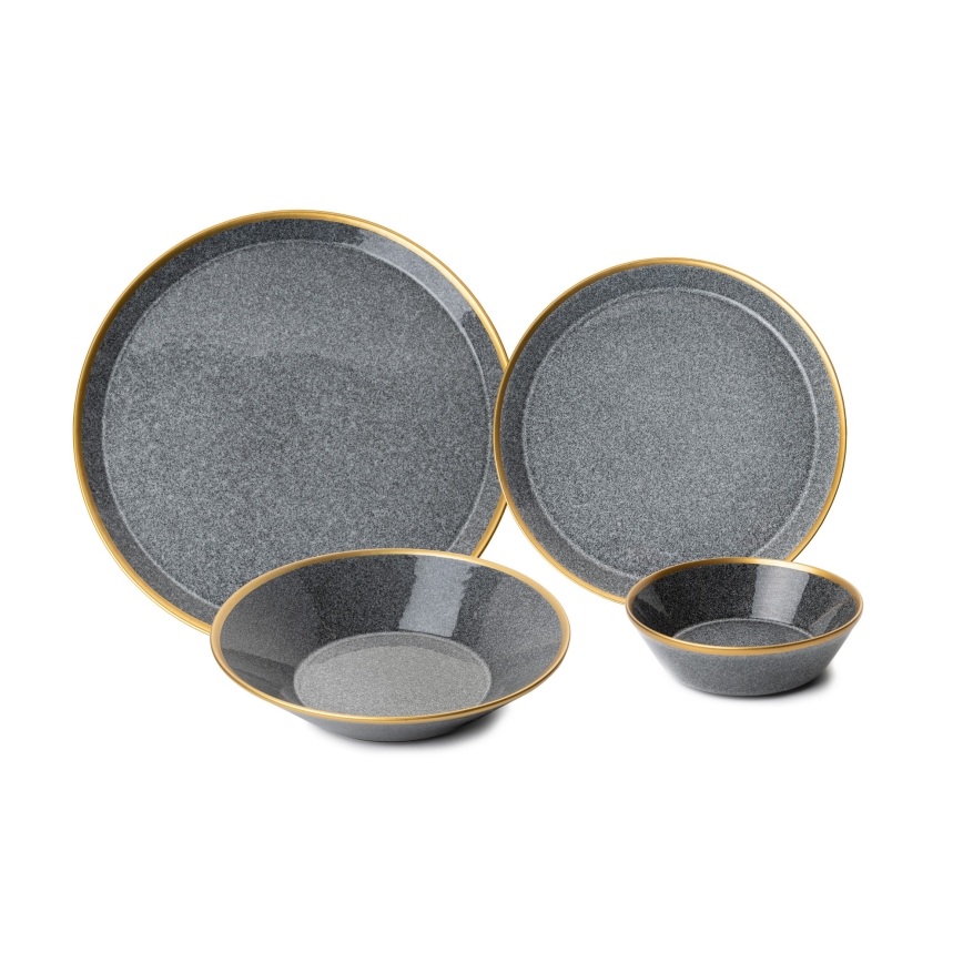 16-teiliges Geschirrset Anthrazit/Gold, Porzellan