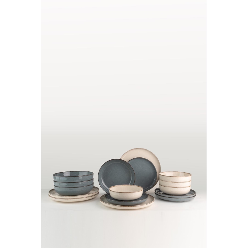 16-teiliges Geschirrset, beige/blau, Porzellan