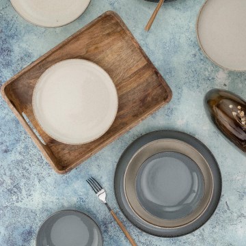 16-teiliges Geschirrset, grau/beige, Porzellan