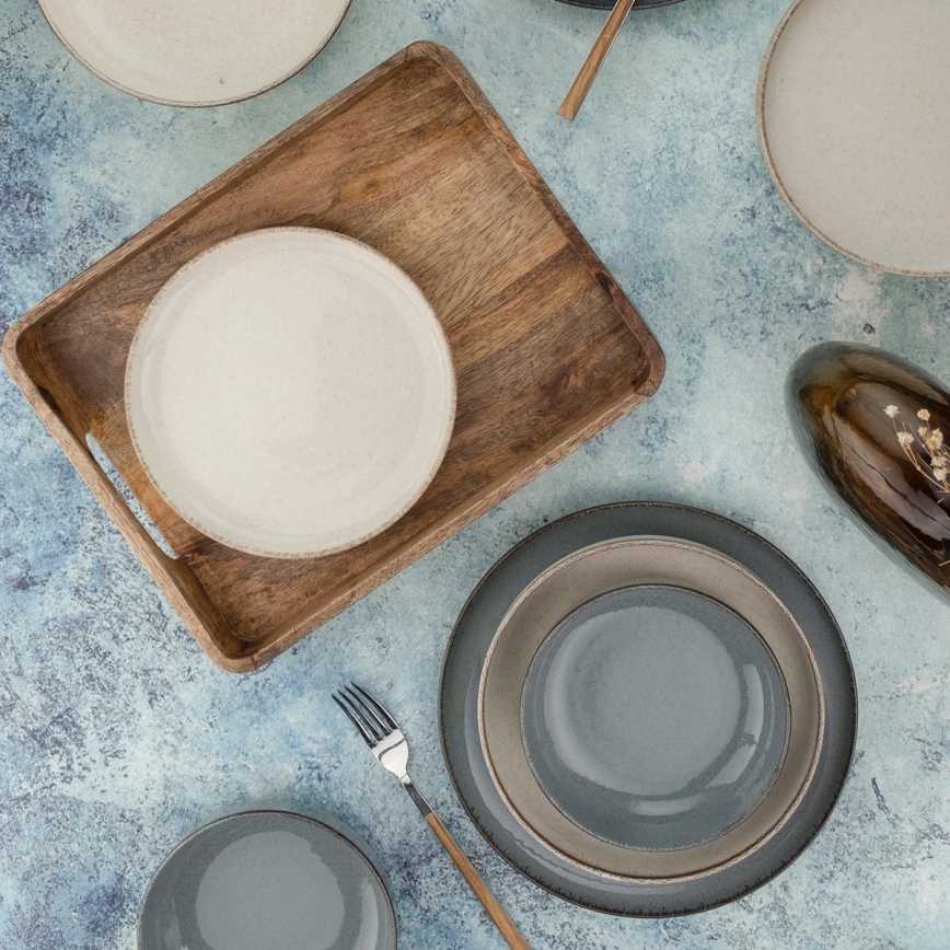 16-teiliges Geschirrset, grau/beige, Porzellan