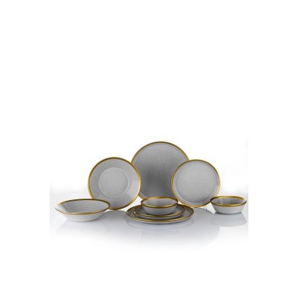 16-teiliges Geschirrset, grau/gold/Porzellan