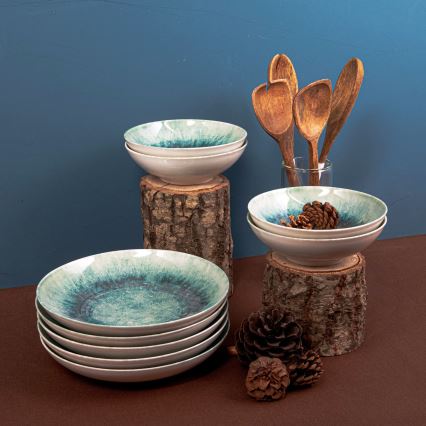 18-teiliges Geschirrset, blau, Porzellan