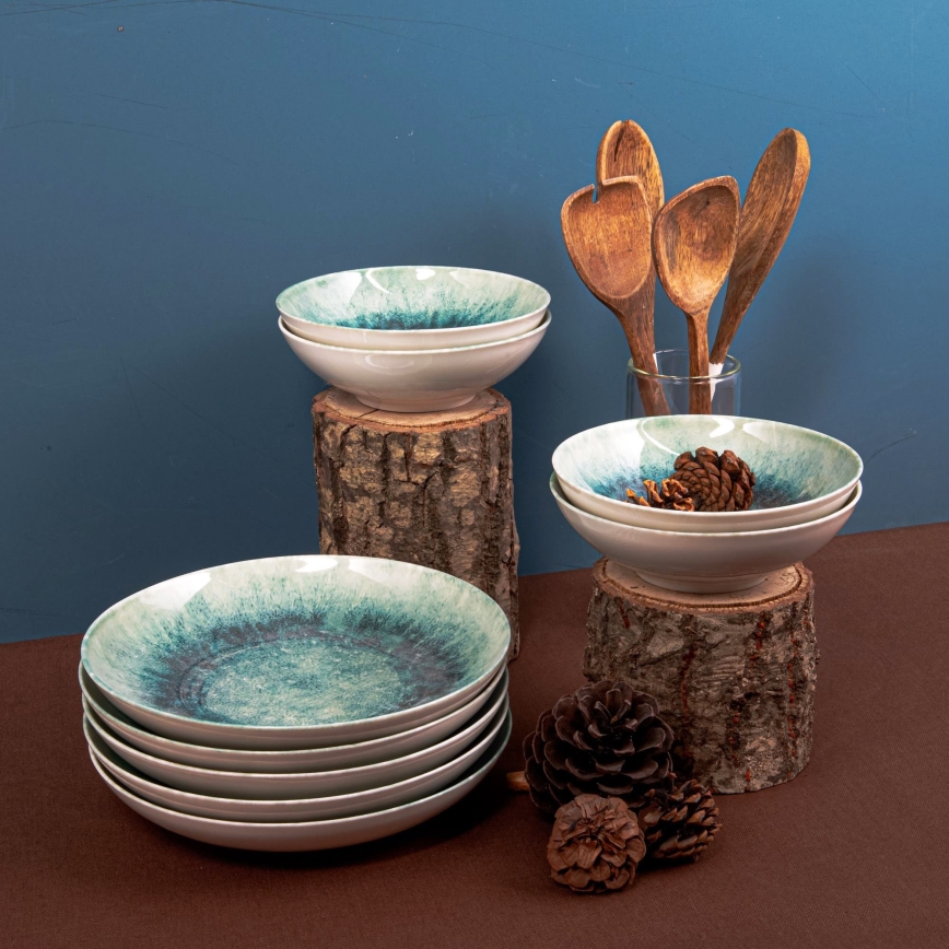 18-teiliges Geschirrset, blau, Porzellan