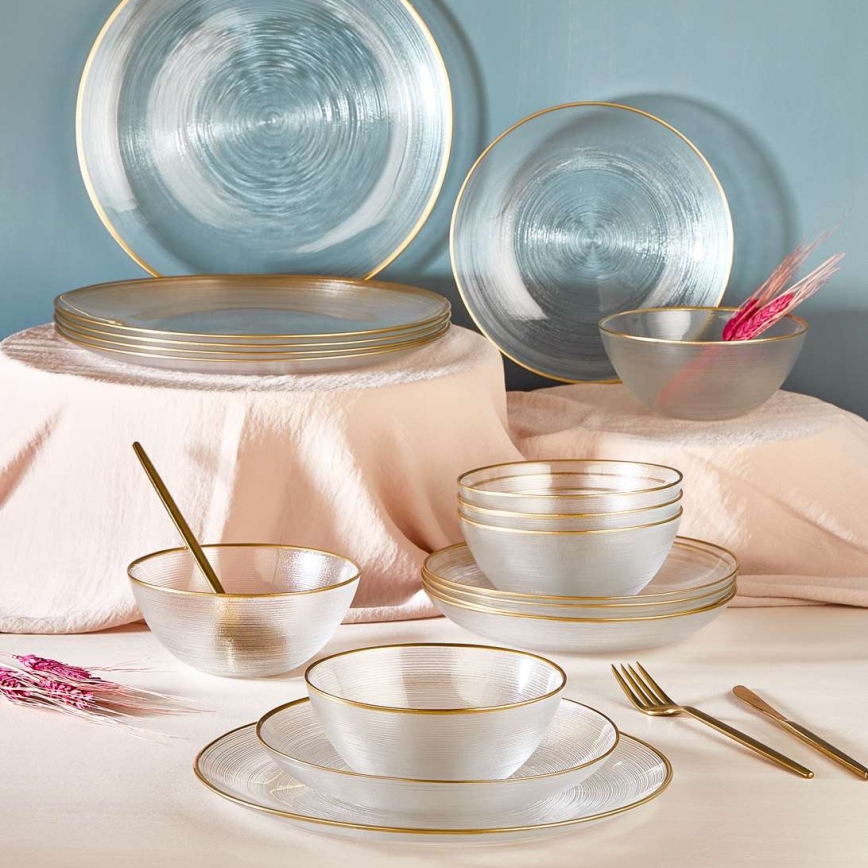 18-teiliges Geschirrset klar/goldfarben/Glas