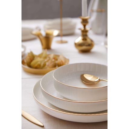 18-teiliges Speiseservice, weiß/gold, aus Porzellan