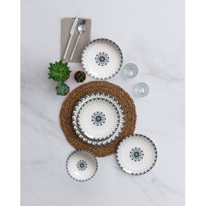 24 Stk. Geschirrset weiß/blau/Porzellan