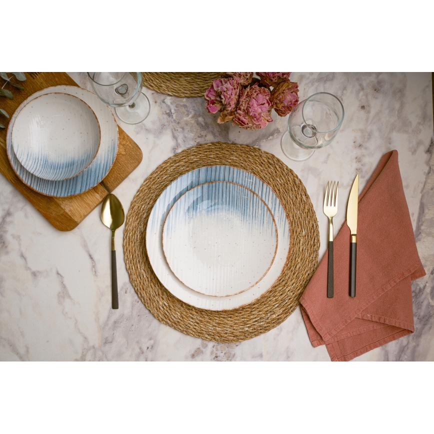 24-teiliges Essgeschirr-Set, weiß/blau, Porzellan