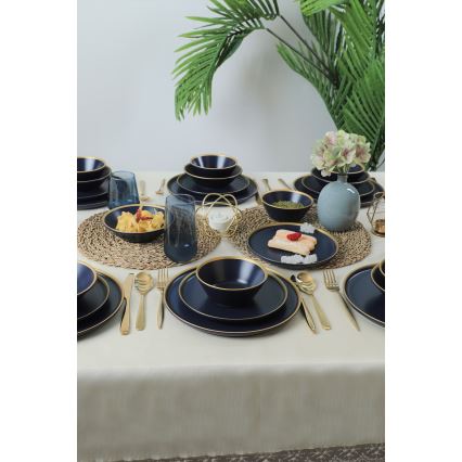 24-teiliges Geschirrset, blau/gold, Keramik