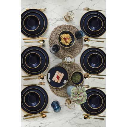 24-teiliges Geschirrset, blau/gold, Keramik