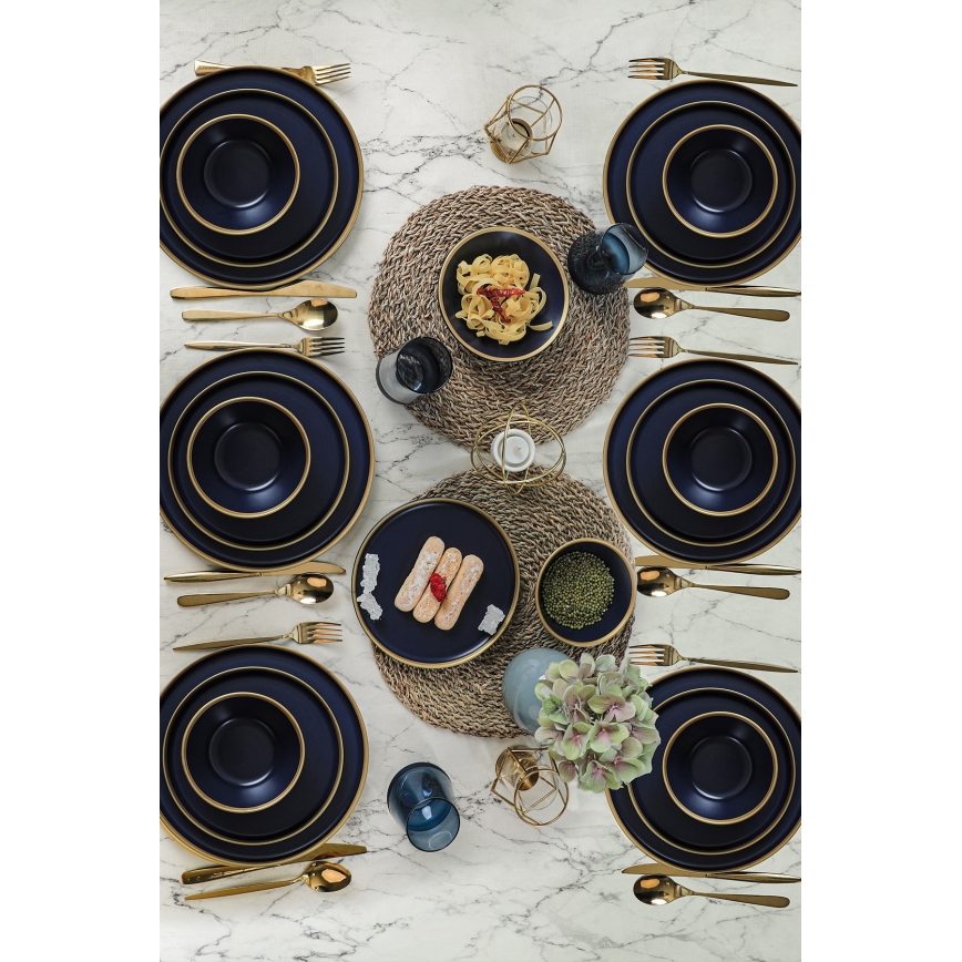 24-teiliges Geschirrset, blau/gold, Keramik