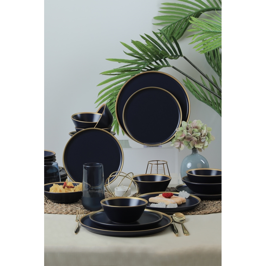 24-teiliges Geschirrset, blau/gold, Keramik