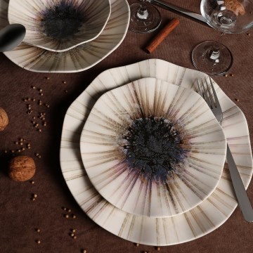 24-teiliges Geschirrset, braun/Porzellan