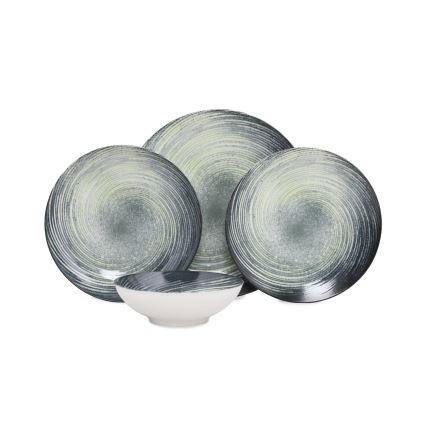 24-teiliges Geschirrset grün/schwarz/Porzellan