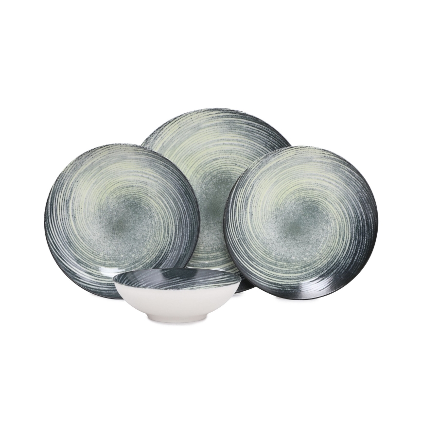 24-teiliges Geschirrset grün/schwarz/Porzellan