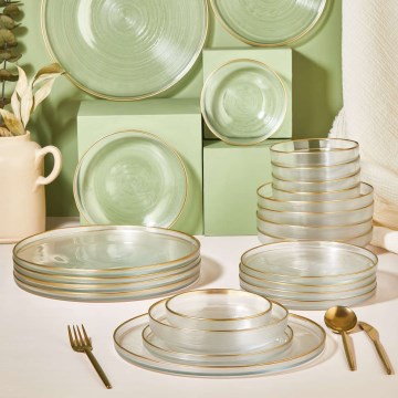 24-teiliges Geschirrset transparent/goldfarben/Glas