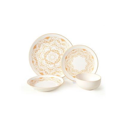 24-teiliges Geschirrset weiß/gold/Keramik