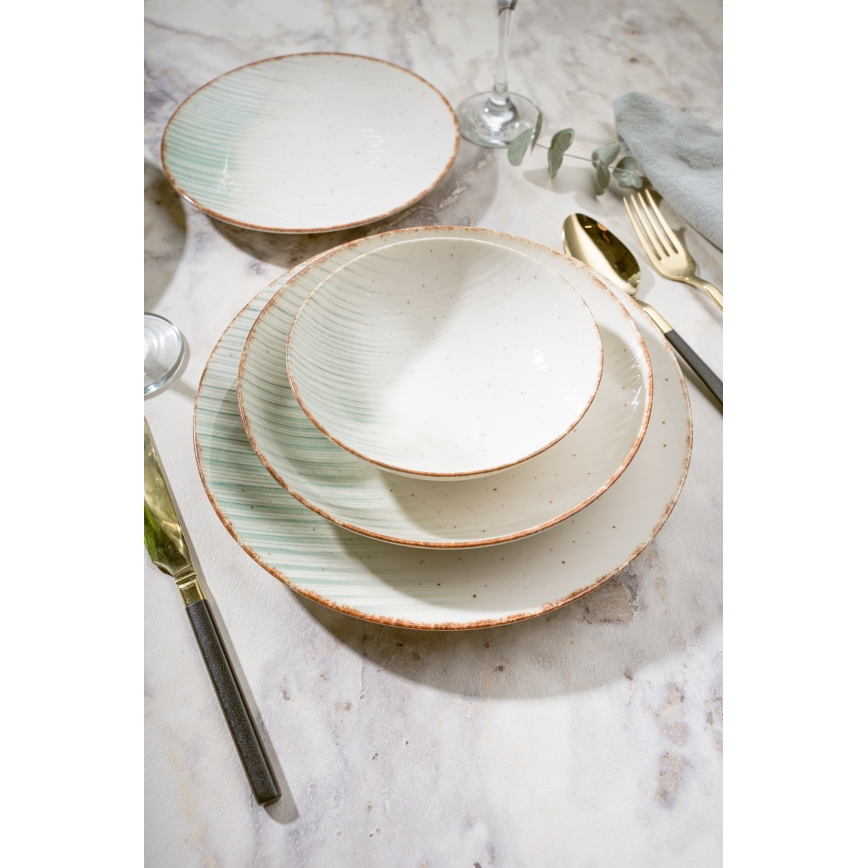 24-teiliges Geschirrset, weiß/grün, Porzellan