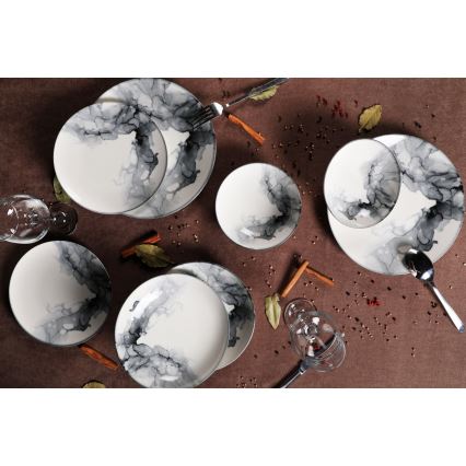 24-teiliges Geschirrset, weiß/schwarz/Porzellan