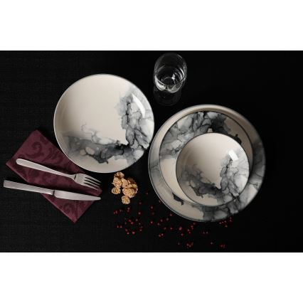 24-teiliges Geschirrset, weiß/schwarz/Porzellan