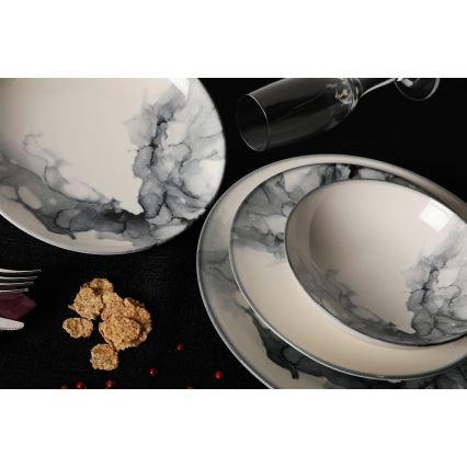 24-teiliges Geschirrset, weiß/schwarz/Porzellan