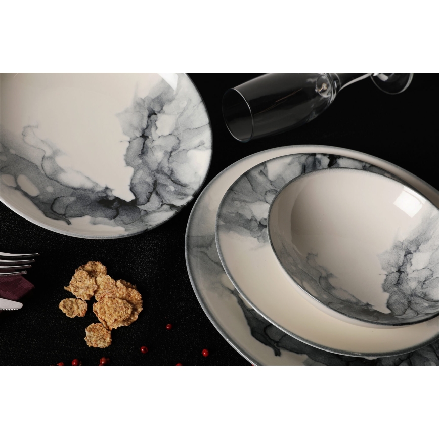 24-teiliges Geschirrset, weiß/schwarz/Porzellan