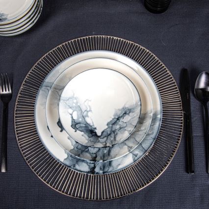 24-teiliges Geschirrset, weiß/schwarz/Porzellan