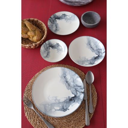 24-teiliges Geschirrset, weiß/schwarz/Porzellan