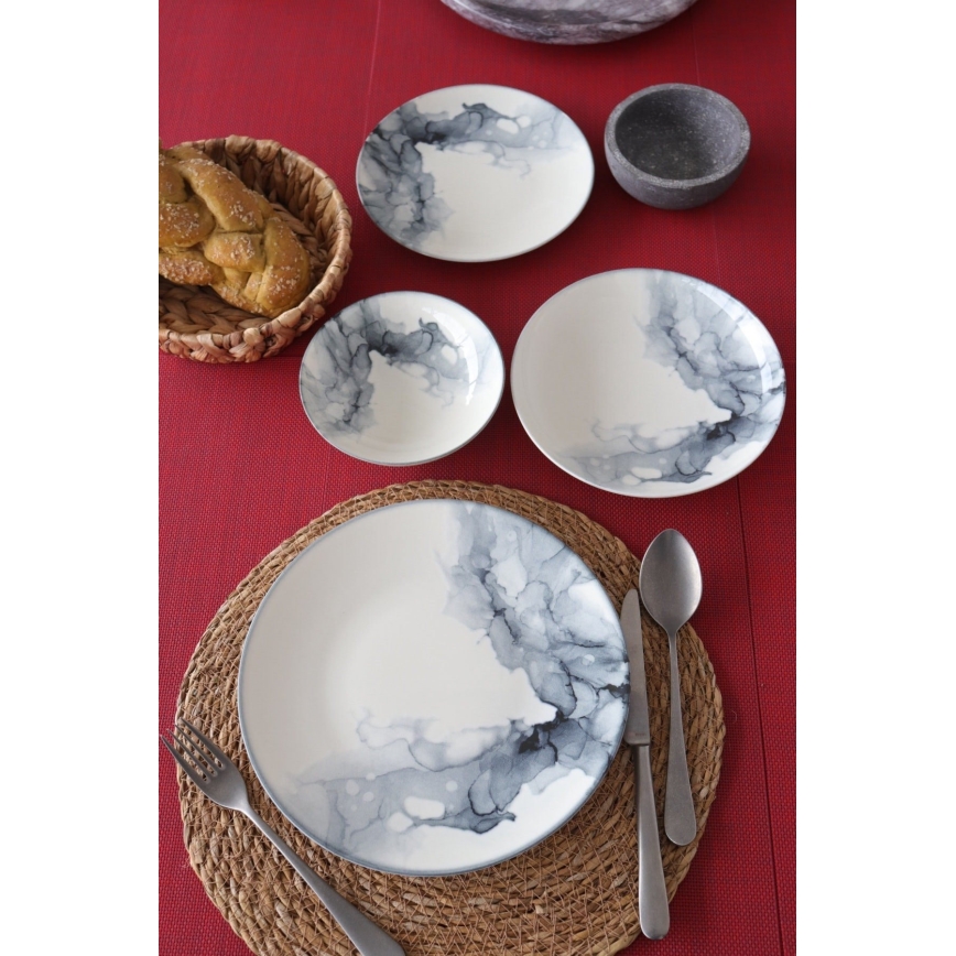 24-teiliges Geschirrset, weiß/schwarz/Porzellan