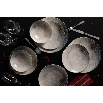 24-teiliges Porzellan-Tafelservice, braun