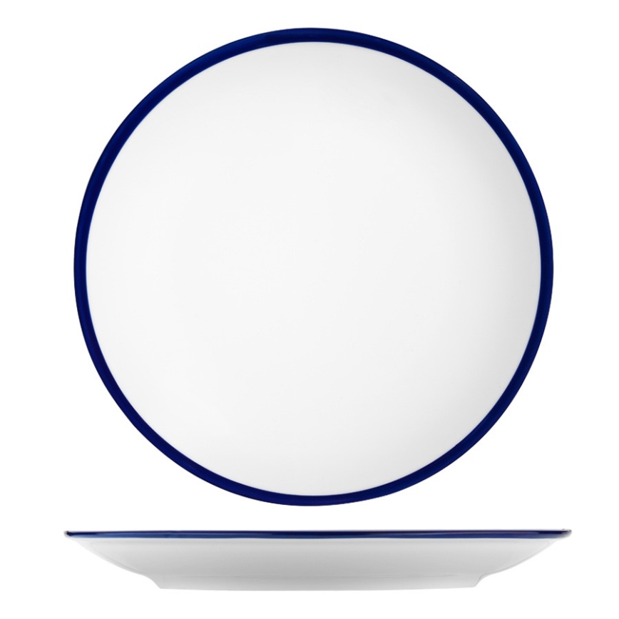 24-teiliges Tafelservice aus Porzellan, weiß/blau