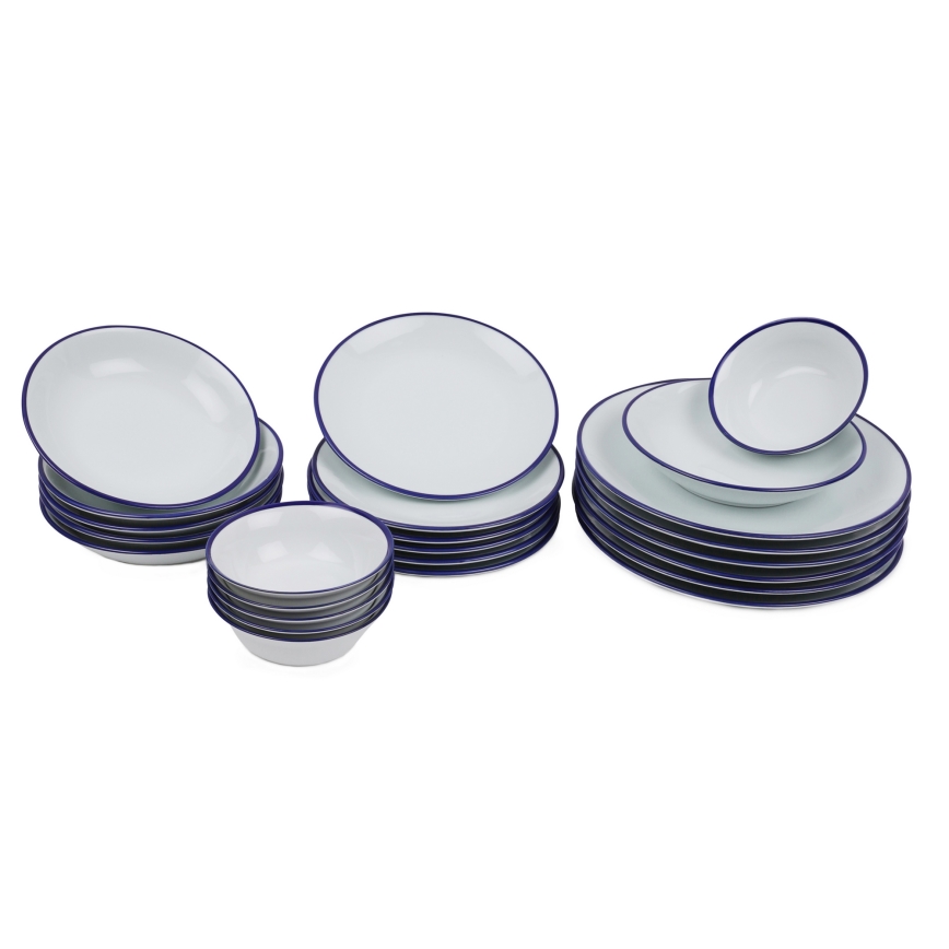 24-teiliges Tafelservice aus Porzellan, weiß/blau