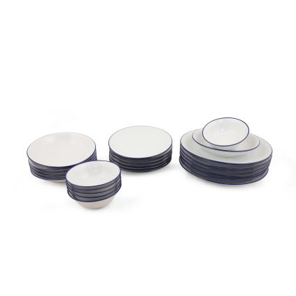 24-teiliges Tafelservice aus Porzellan, weiß/blau