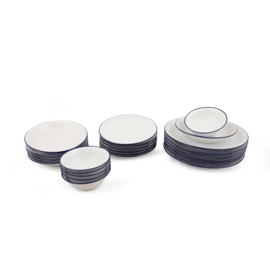 24-teiliges Tafelservice aus Porzellan, weiß/blau