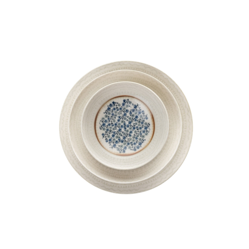 24-teiliges Tafelservice blau/beige/Porzellan