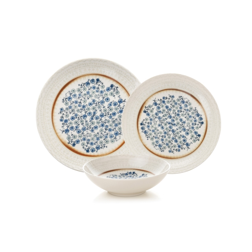 24-teiliges Tafelservice blau/beige/Porzellan