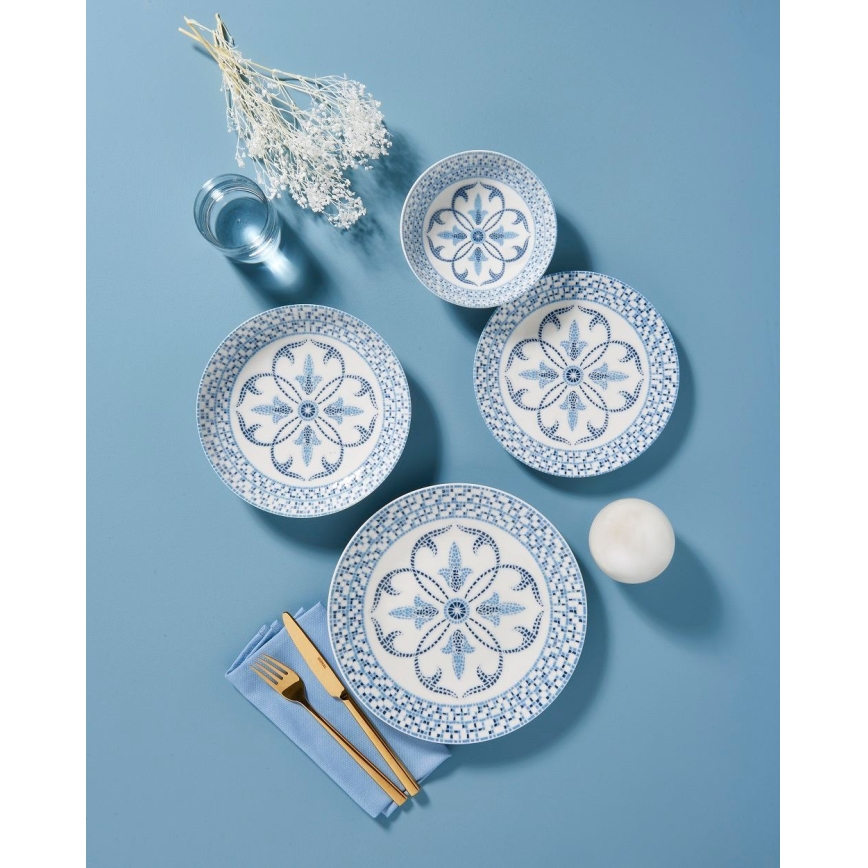 24-teiliges Tafelservice, blau/Porzellan