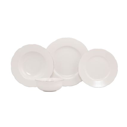 24-tlg. Tafelservice, weiß/silber, Porzellan