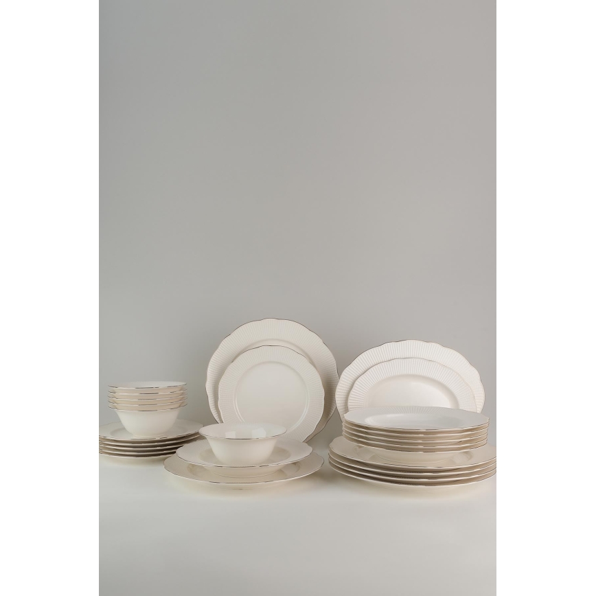 26-teiliges Geschirrset aus Porzellan, weiß/silber/elfenbein