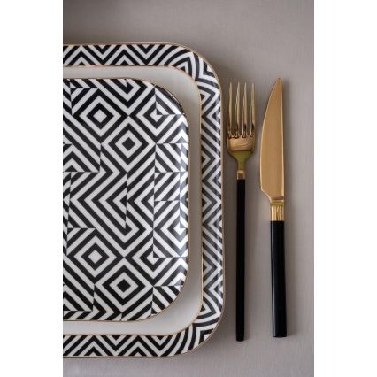 26-teiliges Geschirrset, weiß/schwarz, Porzellan