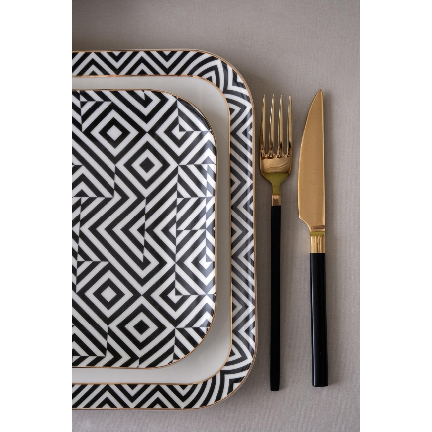 26-teiliges Geschirrset, weiß/schwarz, Porzellan