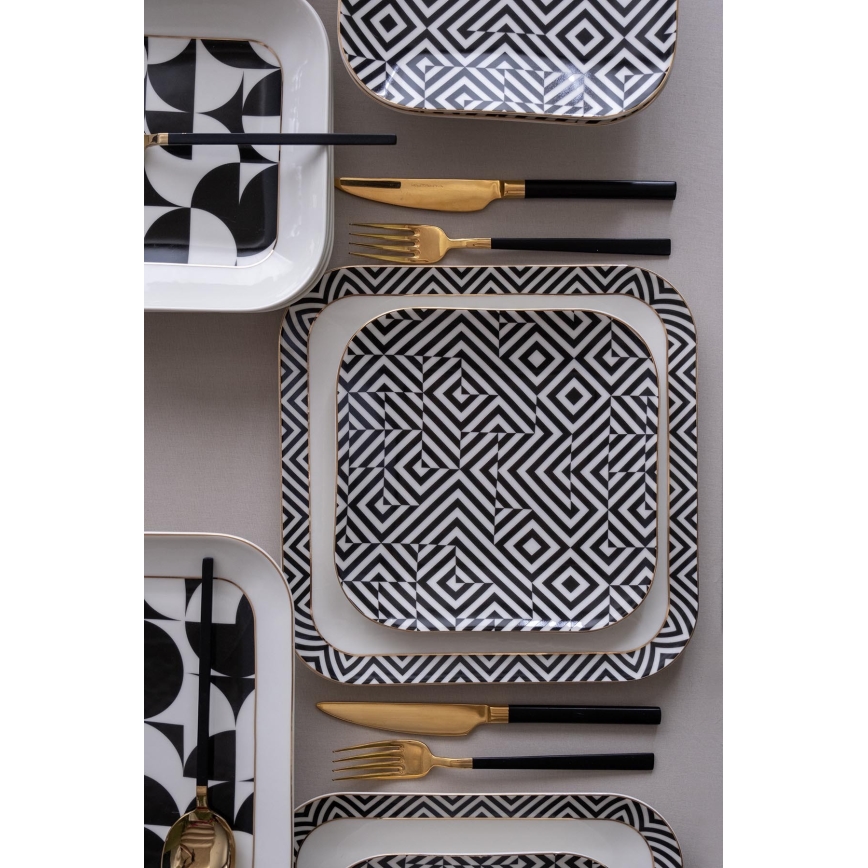 26-teiliges Geschirrset, weiß/schwarz, Porzellan