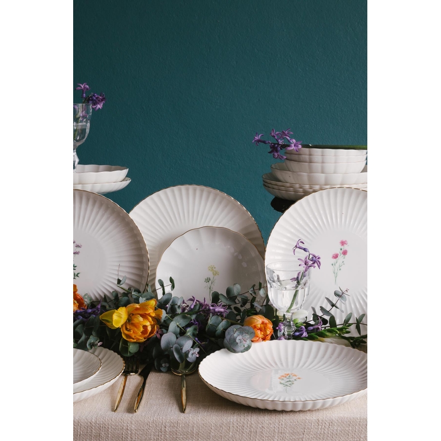 27-teiliges Geschirrset, Weiß/Gold, Porzellan