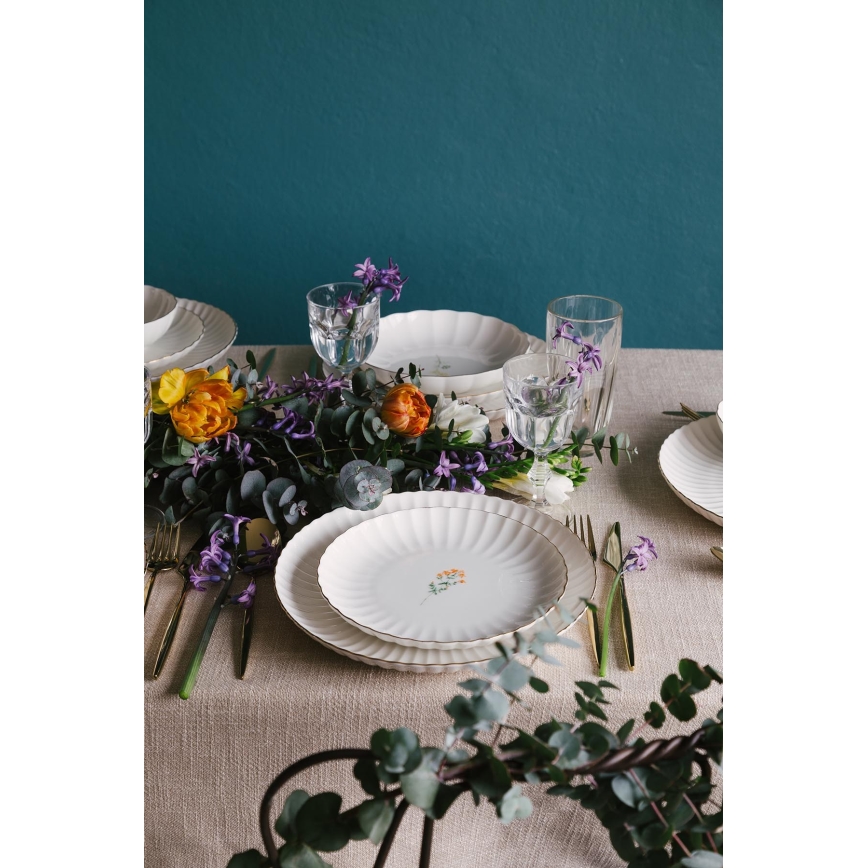 27-teiliges Geschirrset, Weiß/Gold, Porzellan