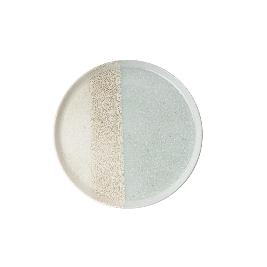 27-teiliges Porzellan-Essservice in Beige und Grün