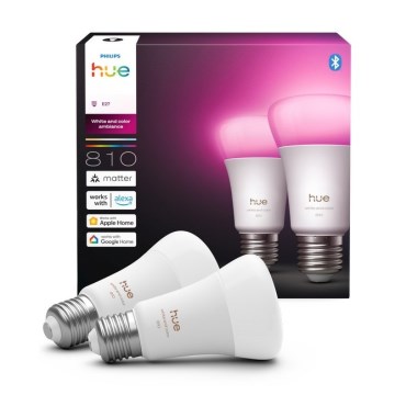 2er-Set dimmbares LED-Leuchtmittel Philips Hue WHITE AND COLOR AMBIANCE E27/6W/230V 1000-20000K