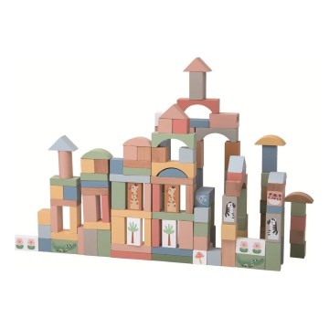 2Kids Toys - Holzbausteine Safari mit Tieren, 120 Stück