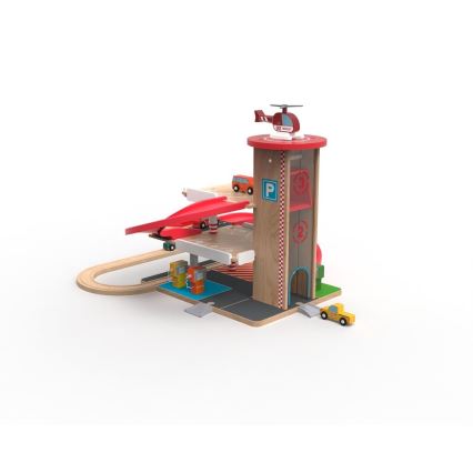2Kids Toys - Holzgarage mit Eisenbahnstrecke