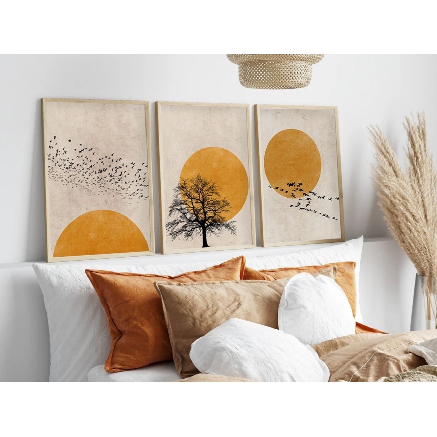 3er-Set gerahmte Bilder, 50x70 cm, Beige/Orange