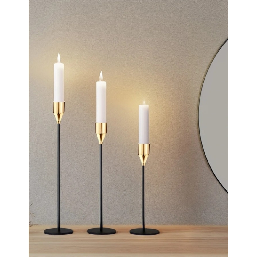 3er-Set Kerzenhalter, schwarz/gold