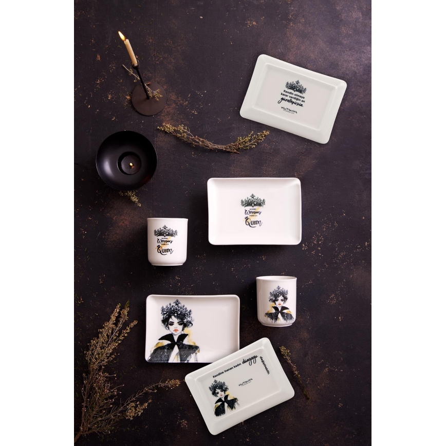 4-teiliges Tafelservice schwarz/weiß/Porzellan